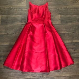 Red Satin Tea Length Gown
